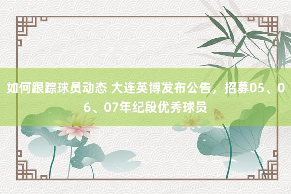 如何跟踪球员动态 大连英博发布公告，招募05、06、07年纪段优秀球员