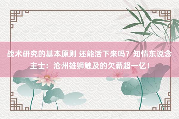 战术研究的基本原则 还能活下来吗？知情东说念主士：沧州雄狮触及的欠薪超一亿！